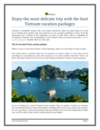 Enjoy The Most Delicate Vietnam Trip With The Best Vietnam Vacation Packages