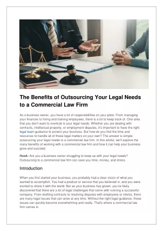 The Benefits of Outsourcing Your Legal Needs to a Commercial Law Firm