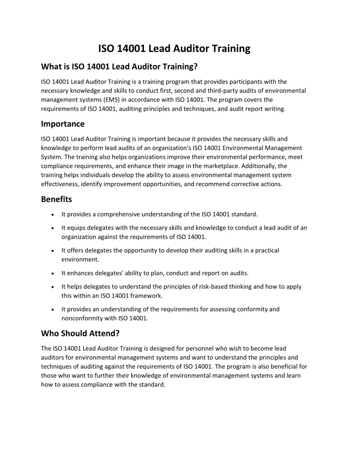 iso 14001 lead auditor training
