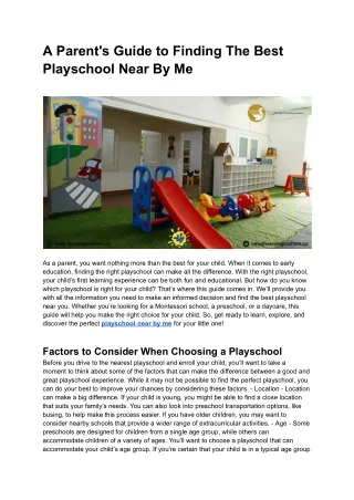 A Parent's Guide to Finding The Best Playschool Near By Me
