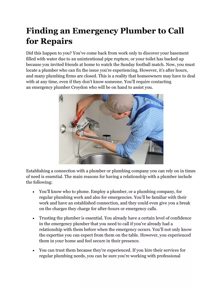 finding an emergency plumber to call for repairs