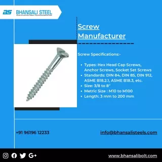 Screw Manufacturer | Washers Manufacturer | Eye Bolt Manufacturer- Bhansali Fast