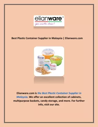 Best Plastic Container Supplier in Malaysia | Elianware.com