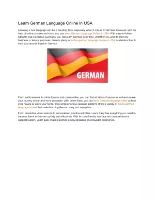 Learn German Language Online In USA