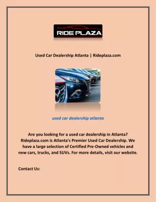 Used Car Dealership Atlanta | Rideplaza.com
