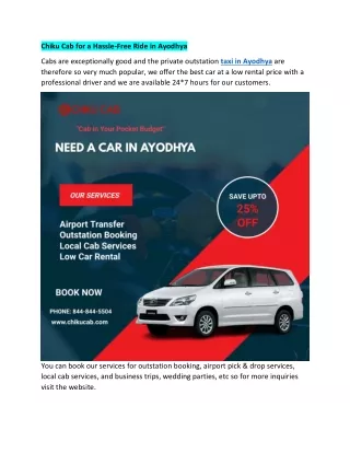 chiku cab for a hassle free ride in ayodhya