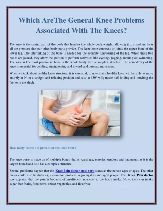 Which AreThe General Knee Problems Associated With The Knees?