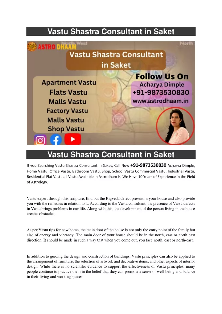 vastu shastra consultant in saket