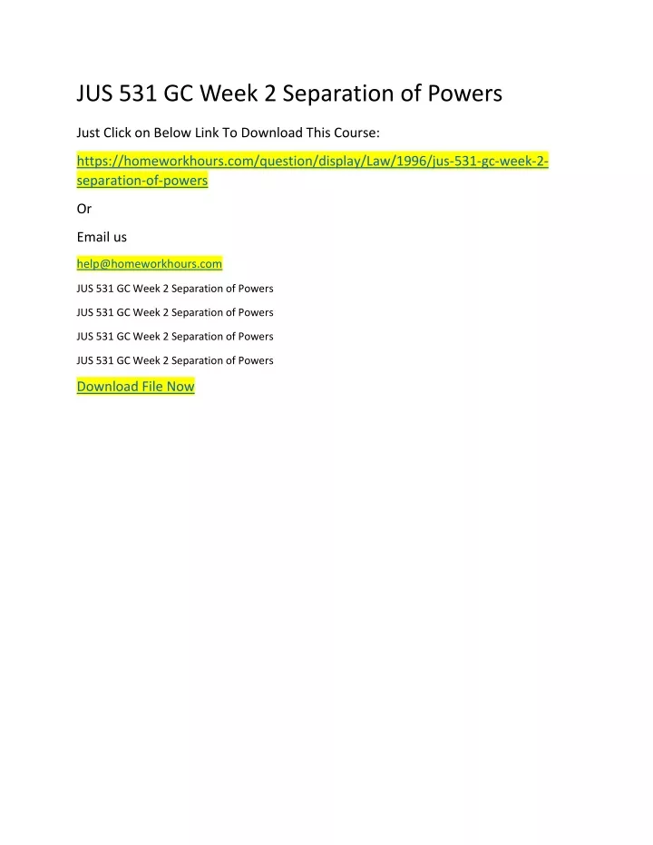 jus 531 gc week 2 separation of powers