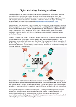 Digital Marketing, Training providers (1)