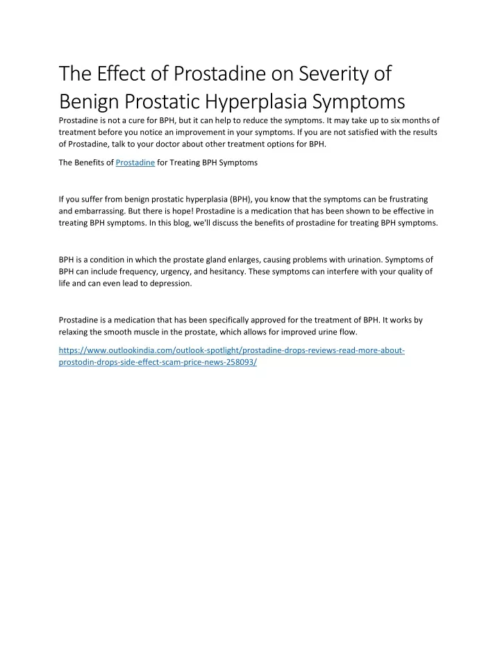 the effect of prostadine on severity of benign