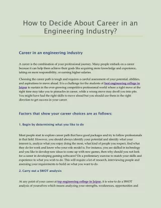 how to decide about career in an engineering