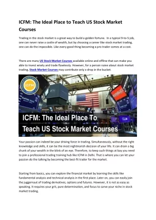 ICFM The Ideal Place to Teach US stock market courses