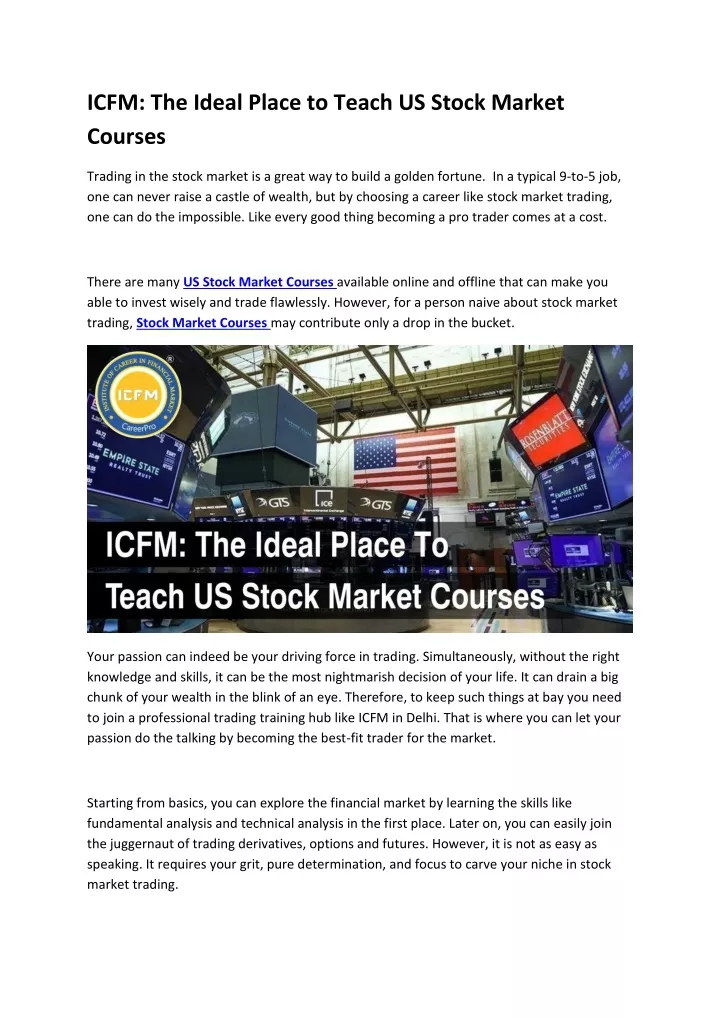 icfm the ideal place to teach us stock market