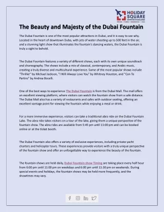 The Beauty and Majesty of the Dubai Fountain