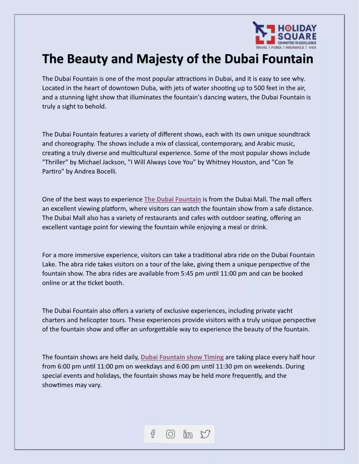 the beauty and majesty of the dubai fountain