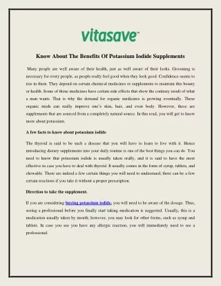 Know About The Benefits Of Potassium Iodide Supplements