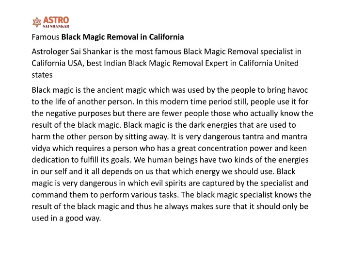 famous black magic removal in california