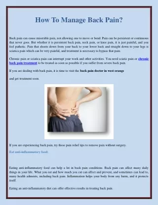 How To Manage Back Pain?