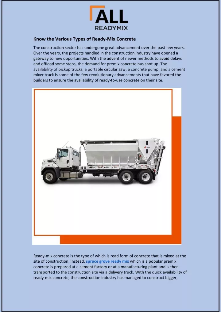 know the various types of ready mix concrete