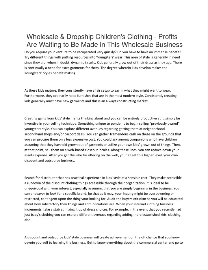 wholesale dropship children s clothing profits