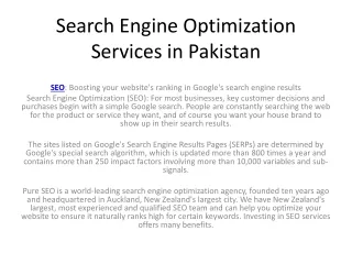 Search Engine Optimization Services in Pakistan