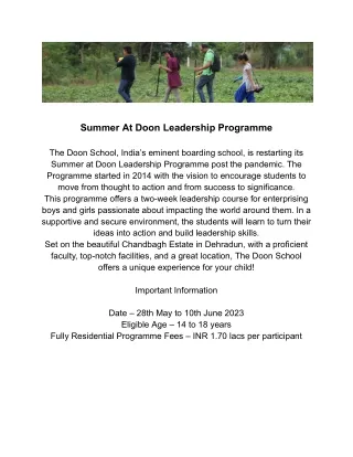 Summer at Doon School Leadership Programme