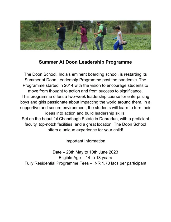 summer at doon leadership programme