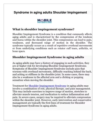 Syndrome in aging adults Shoulder Impingement