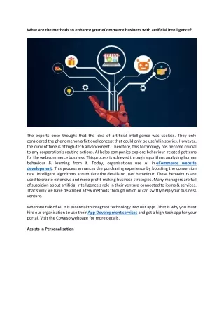 What are the methods to enhance your eCommerce business with artificial intelligence