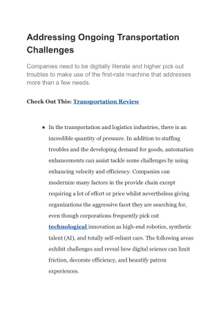 Addressing Ongoing Transportation Challenges