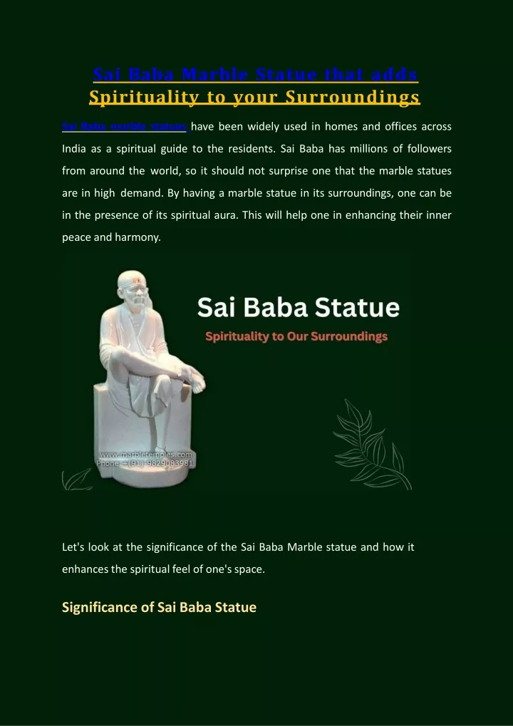 sai baba marble statue that adds spirituality