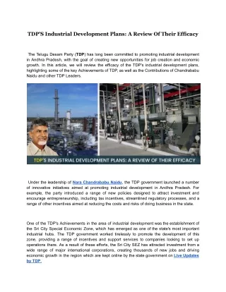 TDP'S Industrial Development Plans: A Review Of Their Efficacy