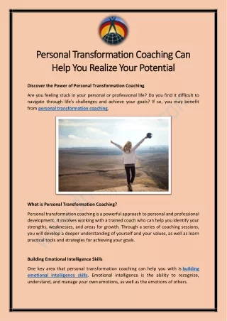 Personal Transformation Coaching Can Help You Realize Your Potential