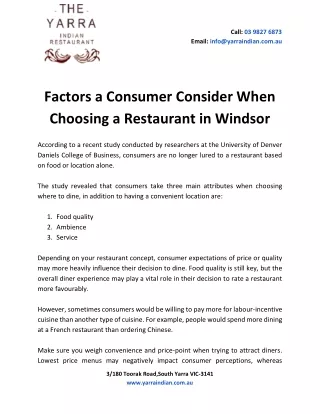 Factors a Consumer Consider When Choosing a Restaurant in Windsor