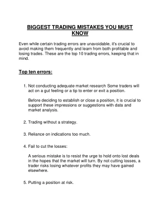 BIGGEST TRADING MISTAKES YOU MUST KNOW