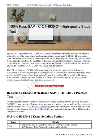 100% Pass SAP - C-C4H630-21–High-quality Study Test