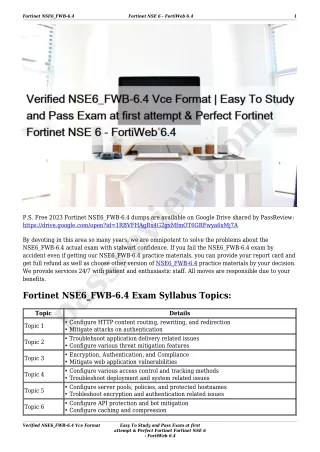 Verified NSE6_FWB-6.4 Vce Format | Easy To Study and Pass Exam at first attempt & Perfect Fortinet Fortinet NSE 6 - Fort