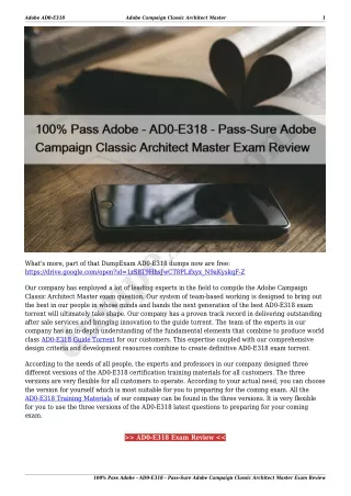 100% Pass Adobe - AD0-E318 - Pass-Sure Adobe Campaign Classic Architect Master Exam Review