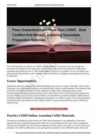 Pass Guaranteed Quiz Pass-Sure CAMS - Best Certified Anti-Money Laundering Specialists Preparation Materials