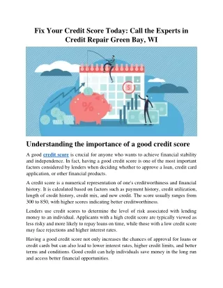 Fix Your Credit Score Today Call the Experts in Credit Repair Green Bay, Wisconsin