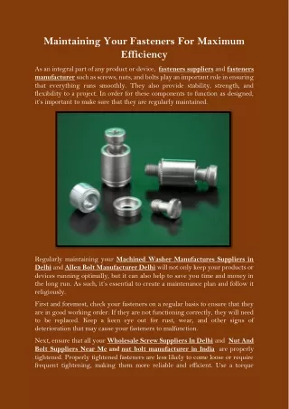 maintaining your fasteners for maximum efficiency
