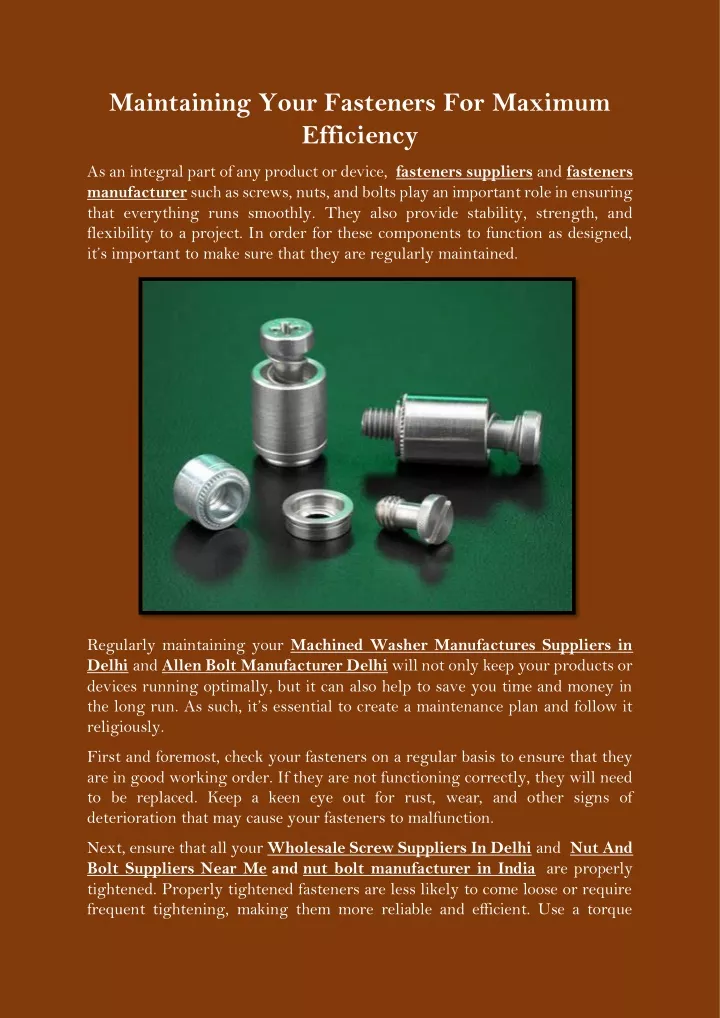 maintaining your fasteners for maximum efficiency