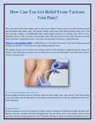 How Can You Get Relief From Varicose Vein Pain?