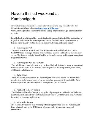 Have a thrilled weekend at Kumbhalgarh