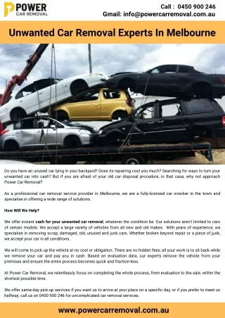 Unwanted Car Removal Experts In Melbourne