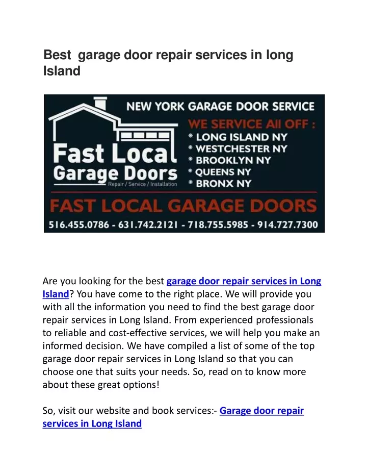 best garage door repair services in long island