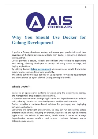Why You Should Use Docker for Golang Development