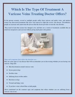 Which Is The Type Of Treatment A Varicose Veins Treating Doctor Offers?