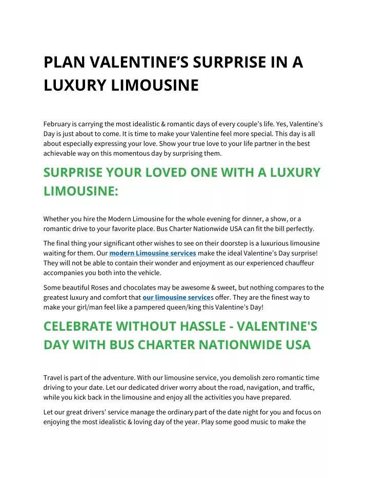 plan valentine s surprise in a luxury limousine